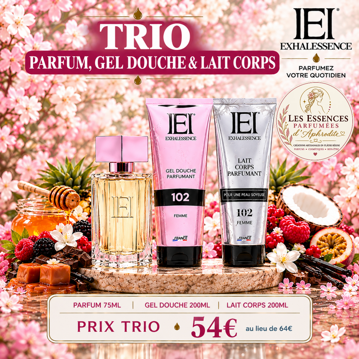 Trio Parfum, Gel Douche & Lait Corps Évasion Gourmande
